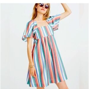 Madewell Square-Neck Mini Dress in Festival Stripe made of cotton with a square
